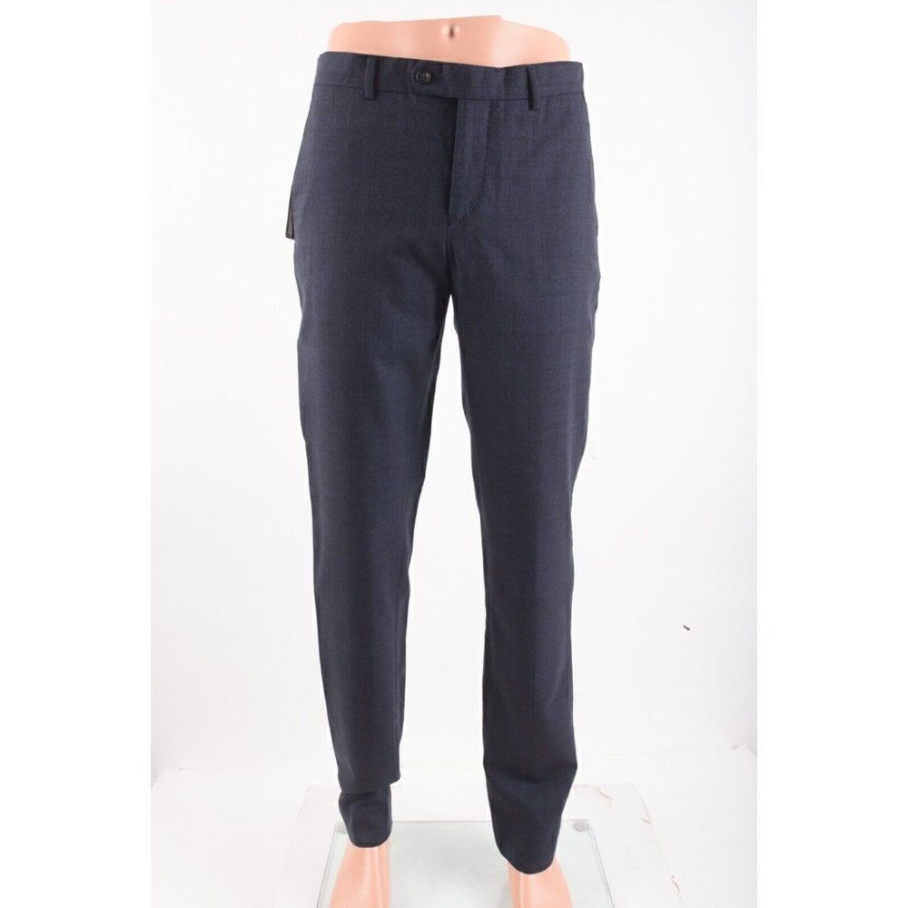 Massimo Dutti Mens Straight Leg wool Pants Navy Blue Plaid US 38 EU 48 NWT